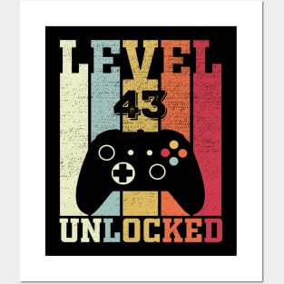 Level 43 Unlocked Funny Video Gamer 43rd Birthday Gift Posters and Art